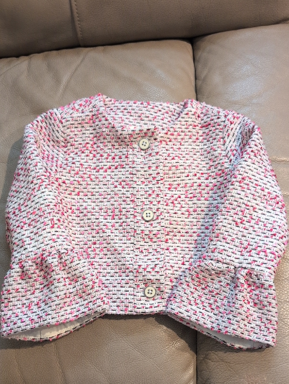 Janie and Jack Pink, Black and White Tweed Girls' Blazer Size 4T